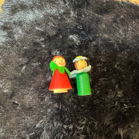 Vintage Wooden Angel & Elf Miniature Figurines Set 1960's - Picture 1 of 3